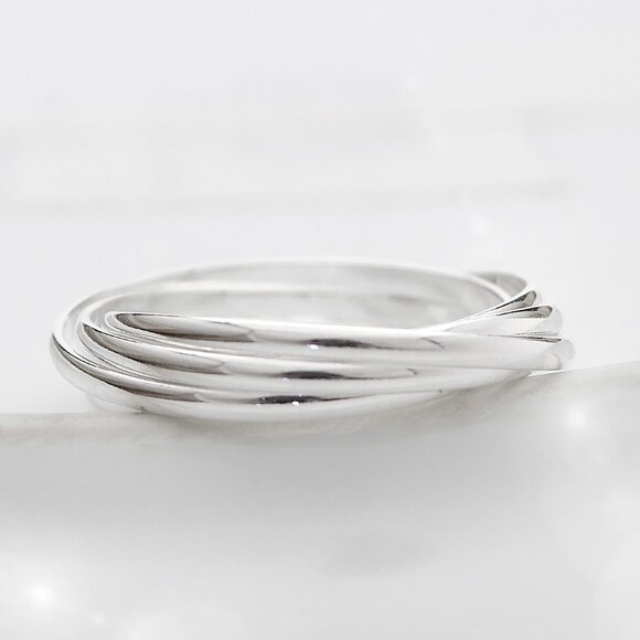 Sleek 925 Silver Interlocking Ring, Modern Minimalist Multi Band Geometric Ring - Picture 1 of 1